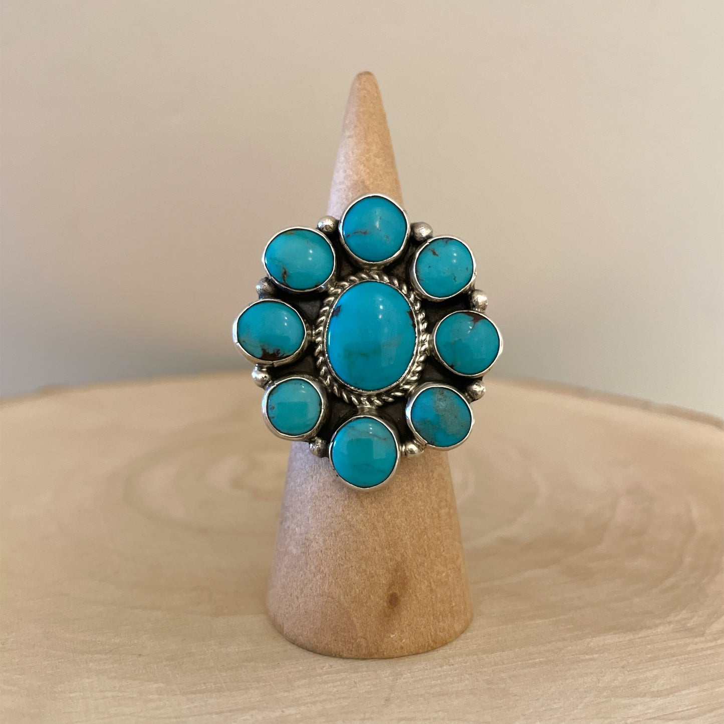 Kingman Turquoise Cluster Adjustable Ring By Geraldine James A