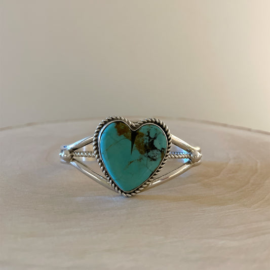 Kingman Turquoise Heart Cuff Bracelet By Marcella James Size 5.5"