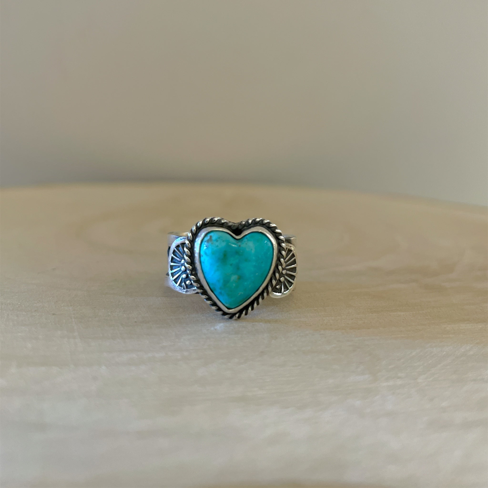 Native American Navajo Sunshine Reeves Stamped Turquoise Heart