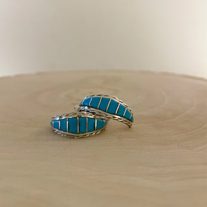 ターコイズインレイフープピアス　直径2.3cm