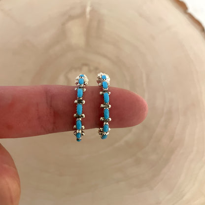 Needlepoint Turquoise Hoop Earrings 1"