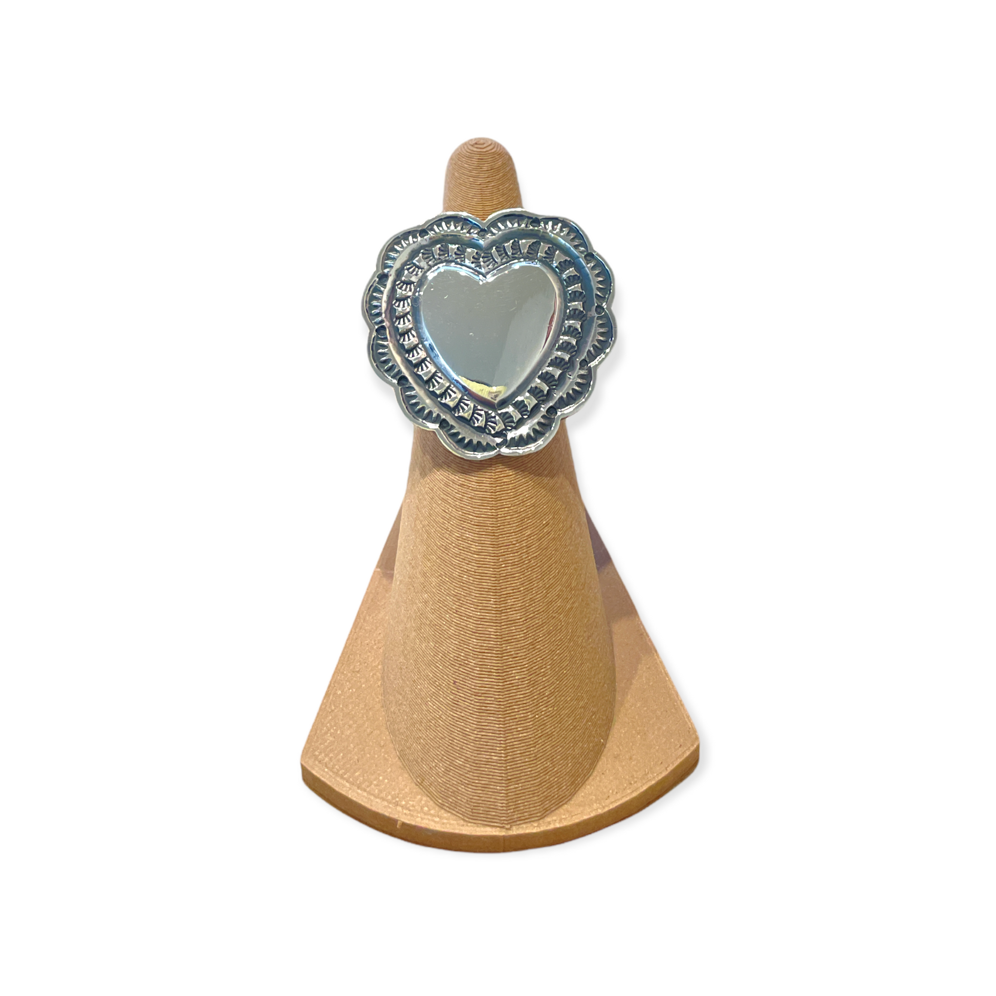 Native American Navajo Sunshine Reeves Stamped Silver Heart Ring