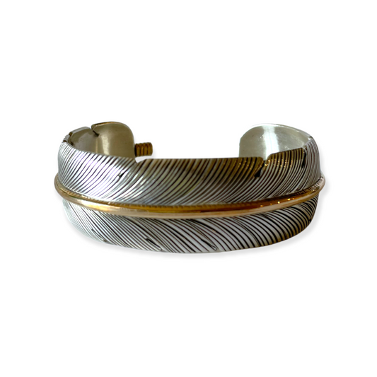 Silver and Gold Feather Cuff Bracelet By Harvey Mace