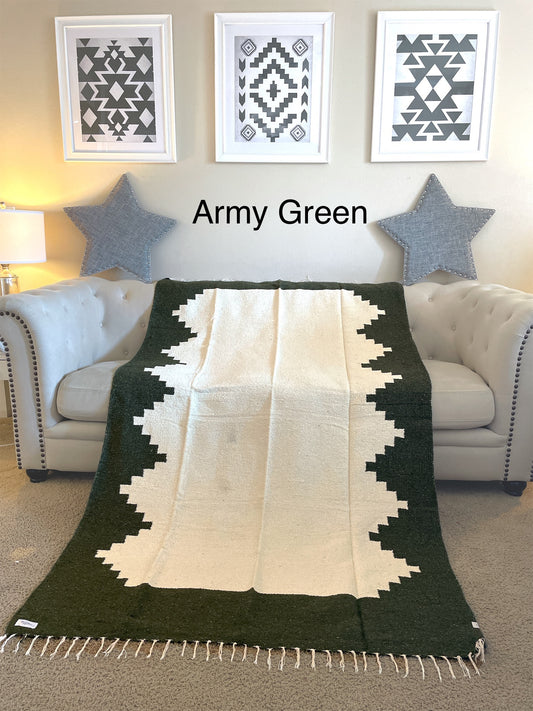 Tribal Chinanteco Blanket Army Green