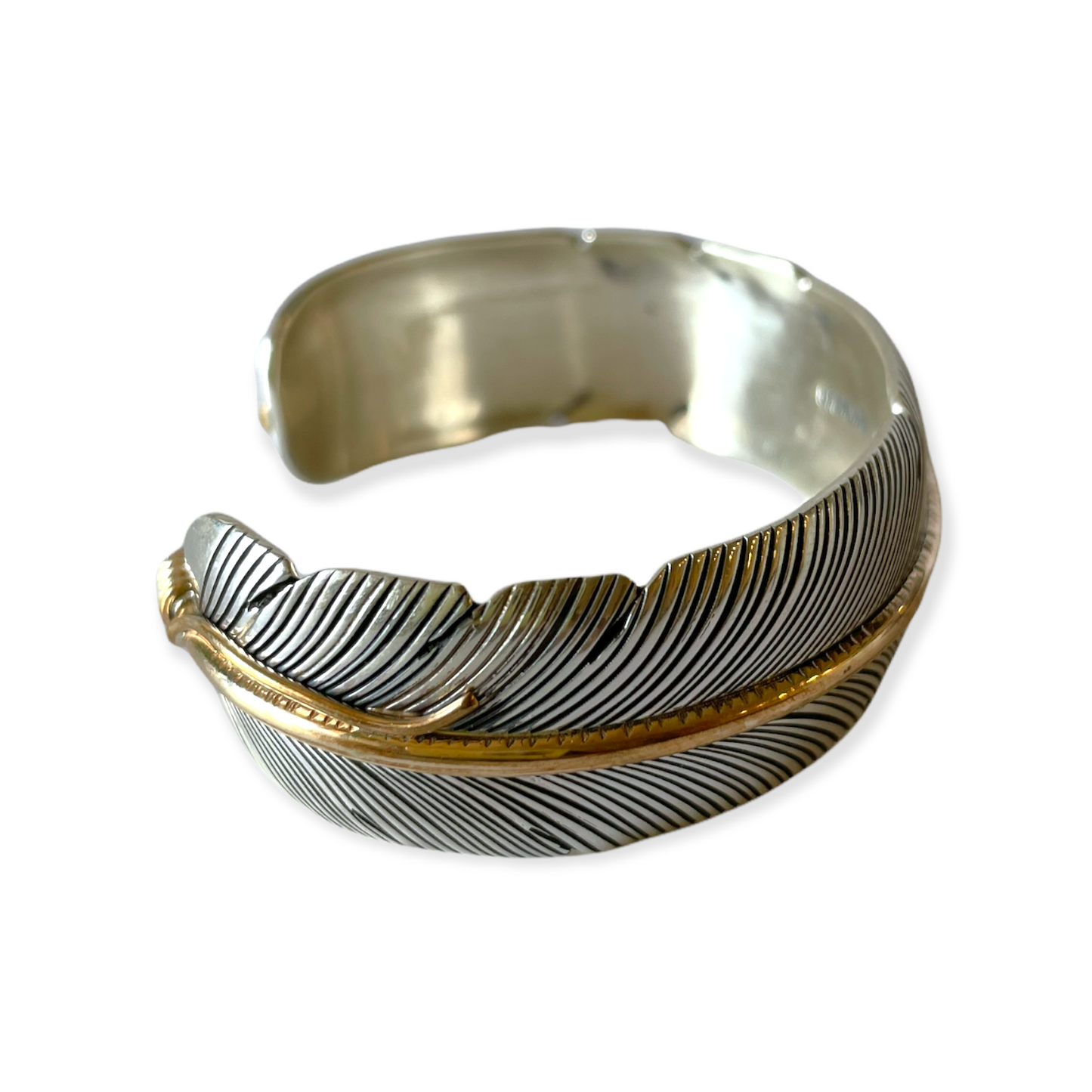 Silver and Gold Feather Cuff Bracelet By Harvey Mace