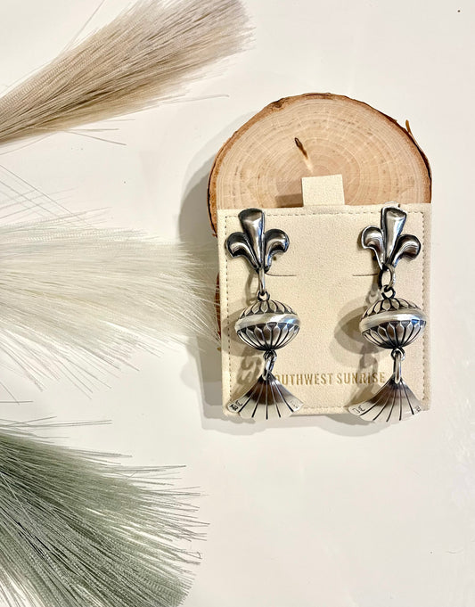 Stamped Half Squash Blossom Earrings By Derrick Cadman