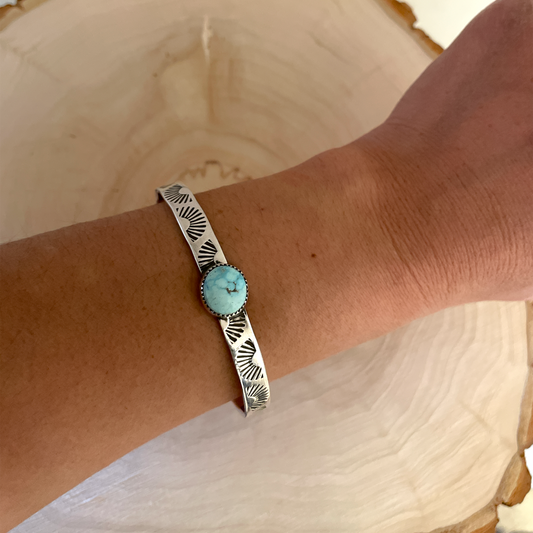 Stamped Kingman Turquoise Cuff Bracelet By Kinsley Natoni Size 5-5/8