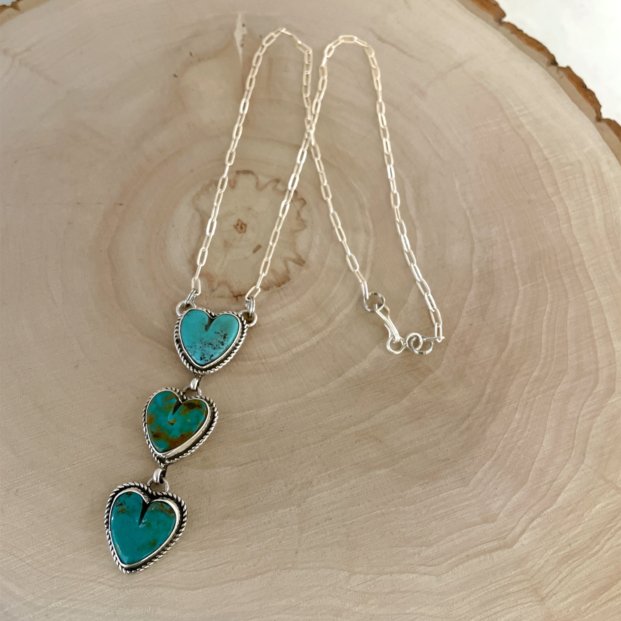 Native American Navajo Marcella James Three Turquoise Heart