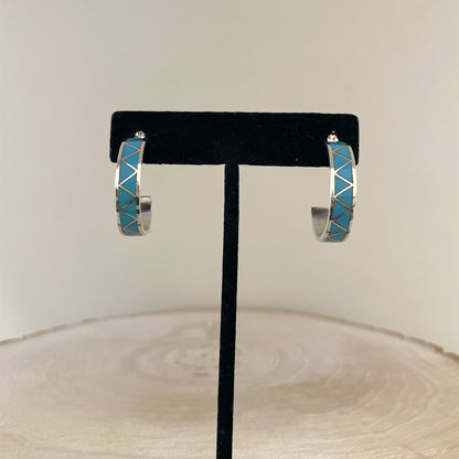 ターコイズインレイフープピアス　直径２５mm