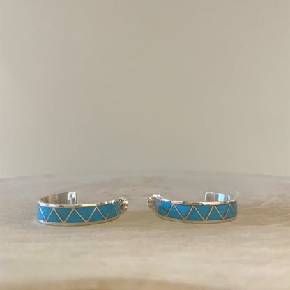 ターコイズインレイフープピアス　直径２５mm