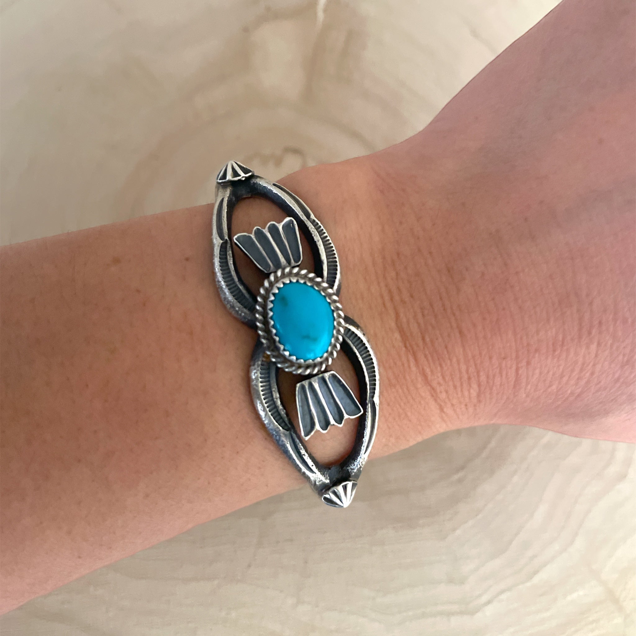 Native American Navajo Casted Turquoise Cuff Bracelet By Kevin