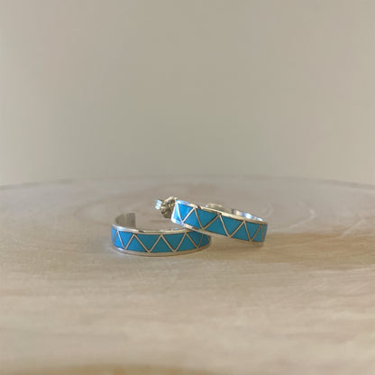 ターコイズインレイフープピアス　直径２５mm