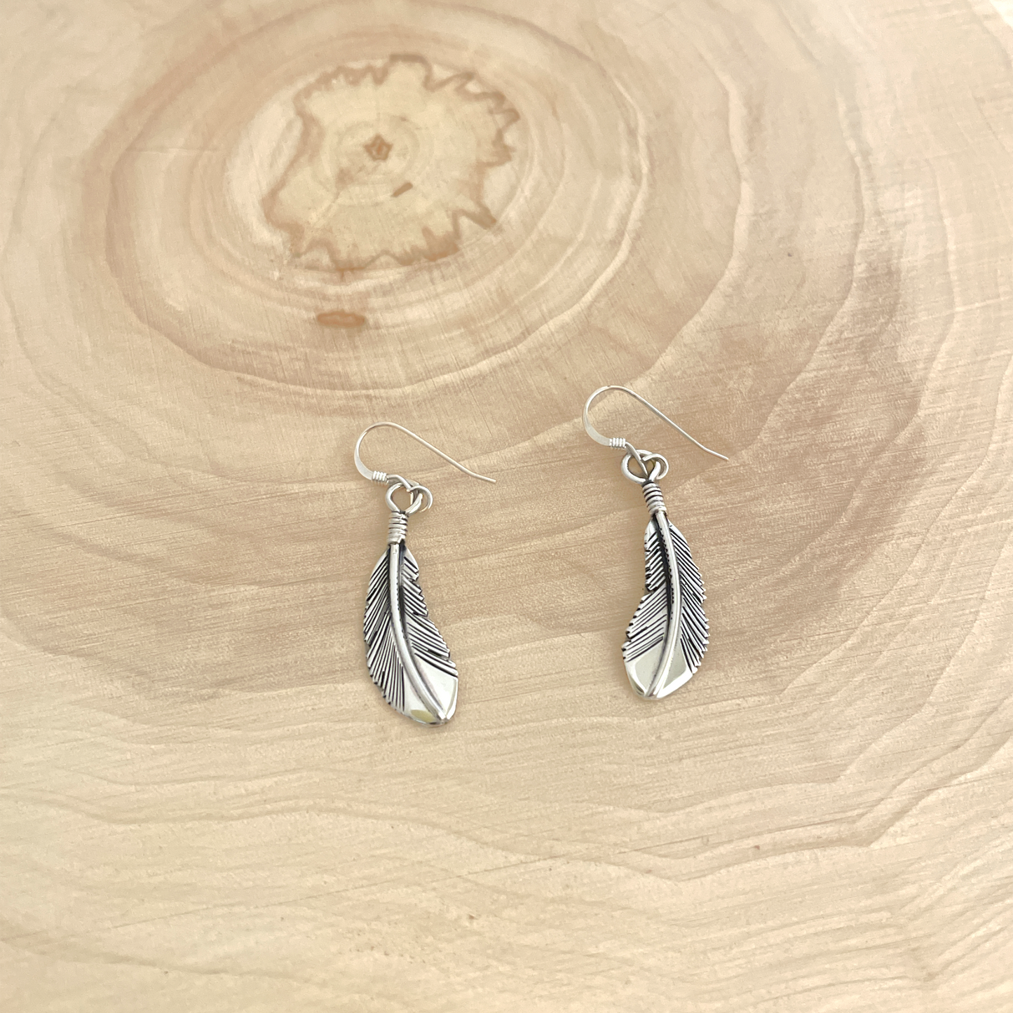 Sterling Silver Feather Dangle Earrings By Harvey Mace