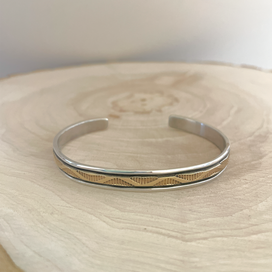 Stamped Sterling Silver & 14K Gold Cuff Bracelet By Bruce Morgan