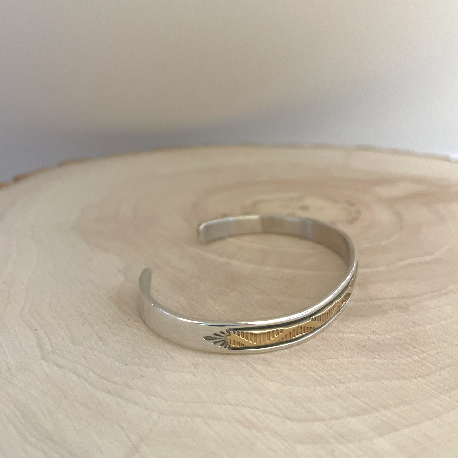 Stamped Sterling Silver & 14K Gold Cuff Bracelet By Bruce Morgan