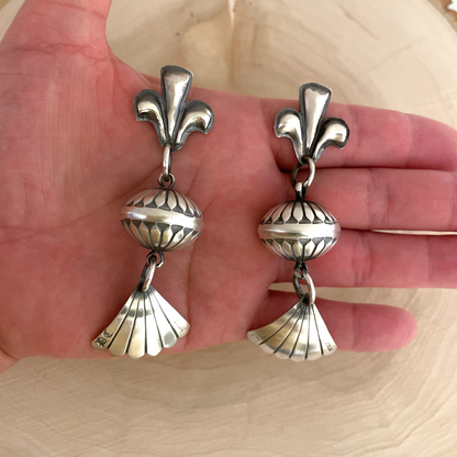 Stamped Half Squash Blossom Earrings By Derrick Cadman