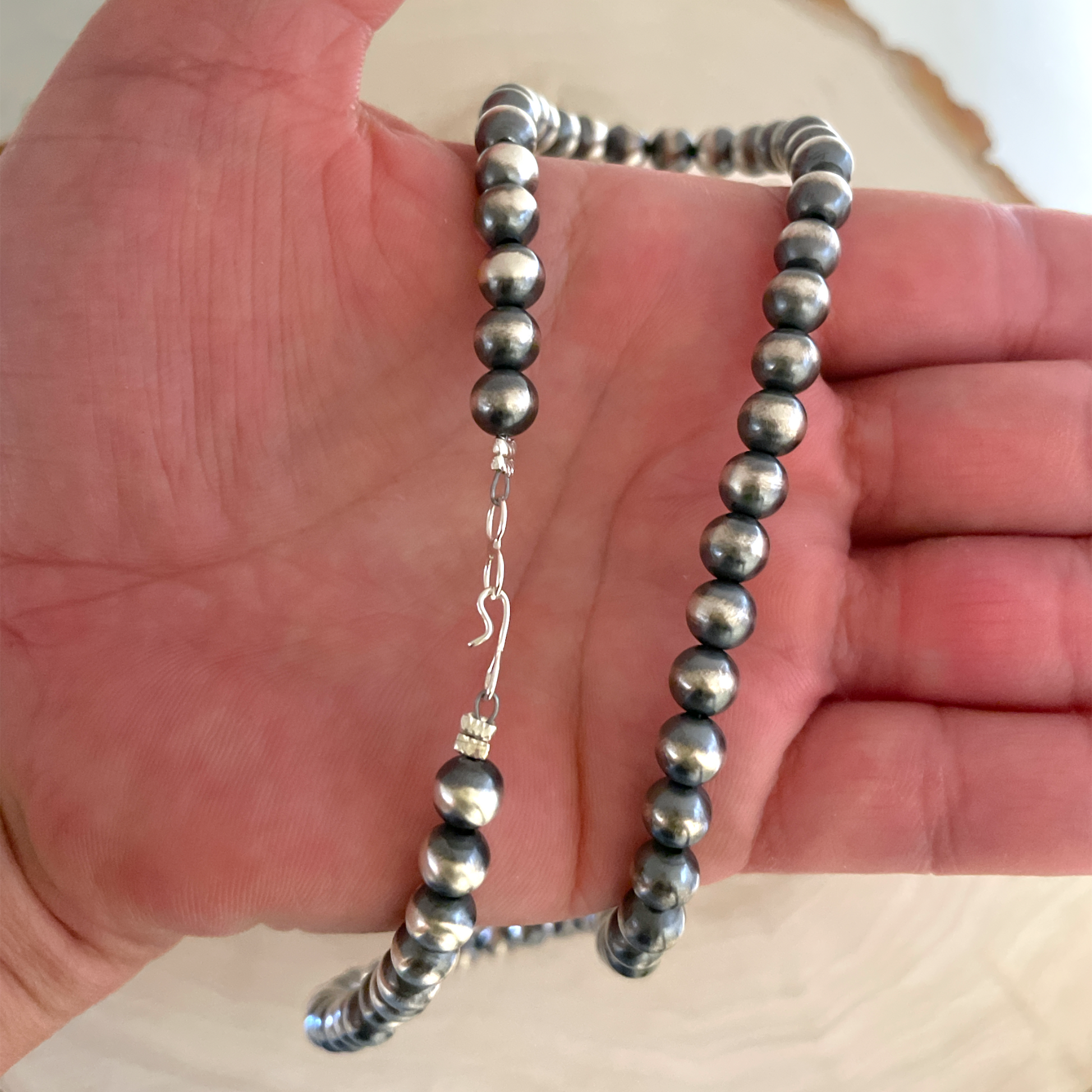Round Oxidized Navajo Pearls Necklace 6mm - 18