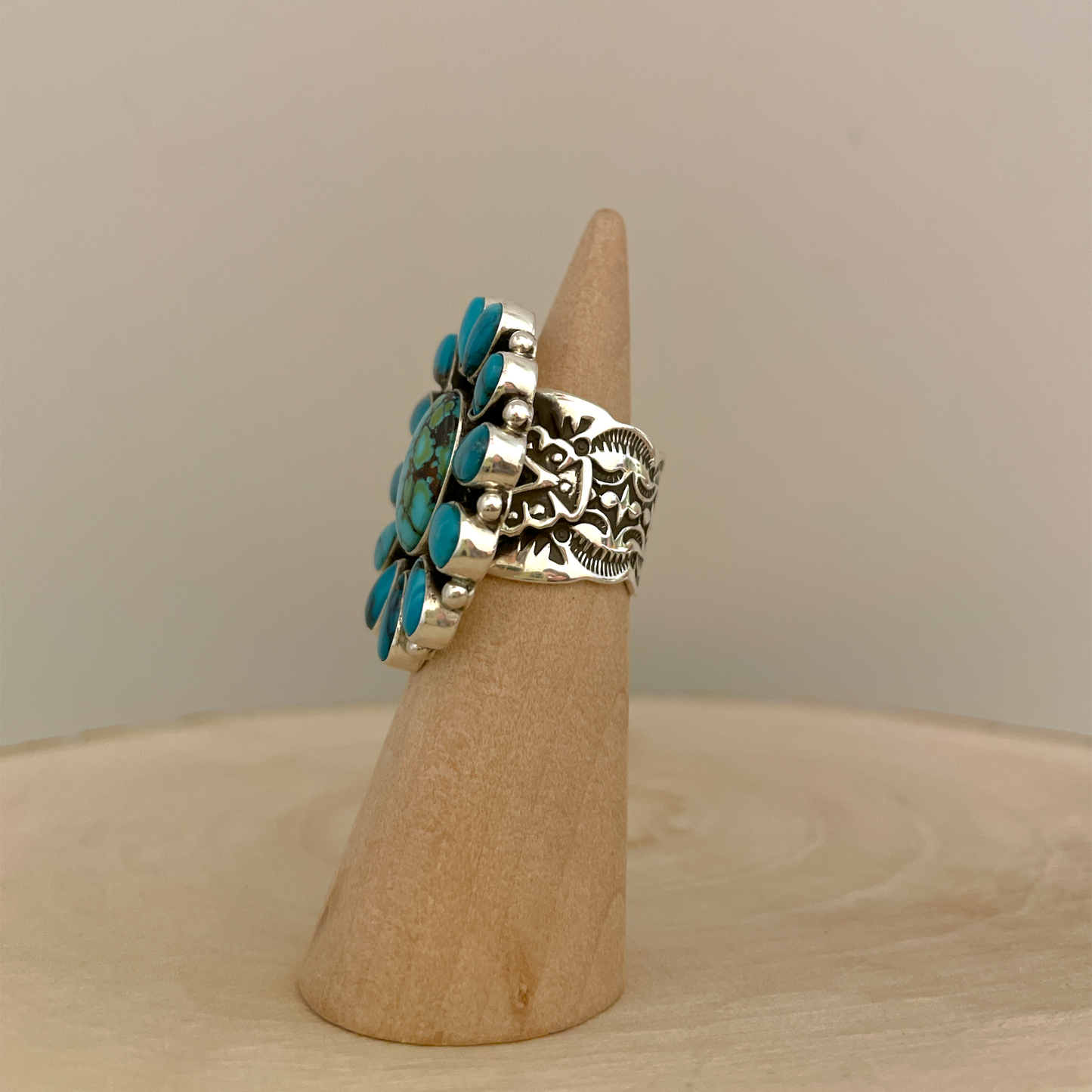 Turquoise Cluster Ring Size 6.5 By Darrell Cadman