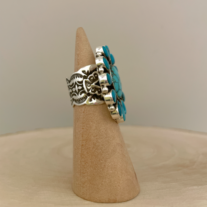 Turquoise Cluster Ring Size 6.5 By Darrell Cadman