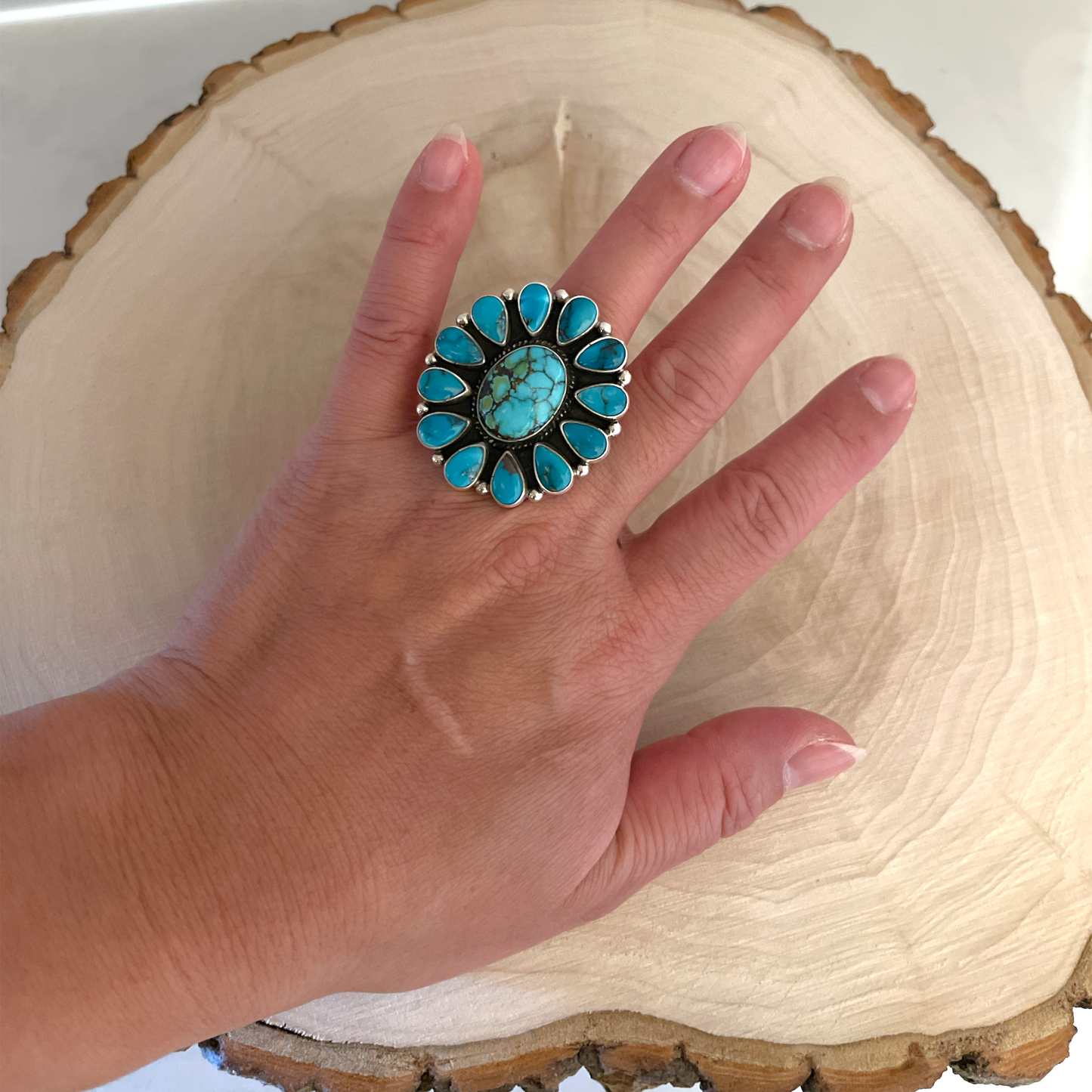 Turquoise Cluster Ring Size 6.5 By Darrell Cadman