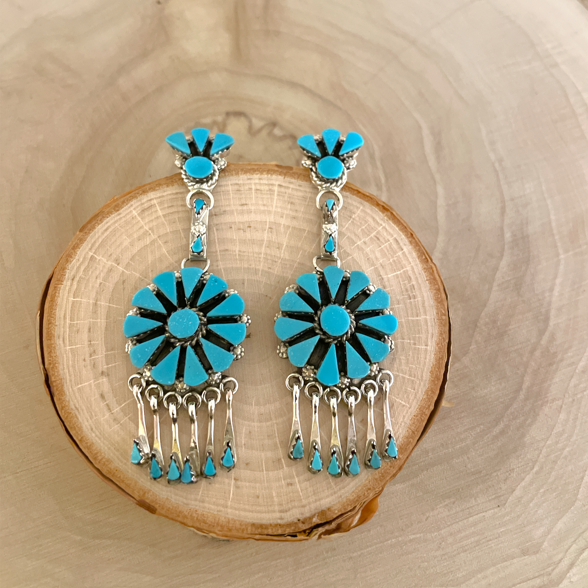 Native American Zuni Sleeping Beauty Turquoise Cluster Dangle