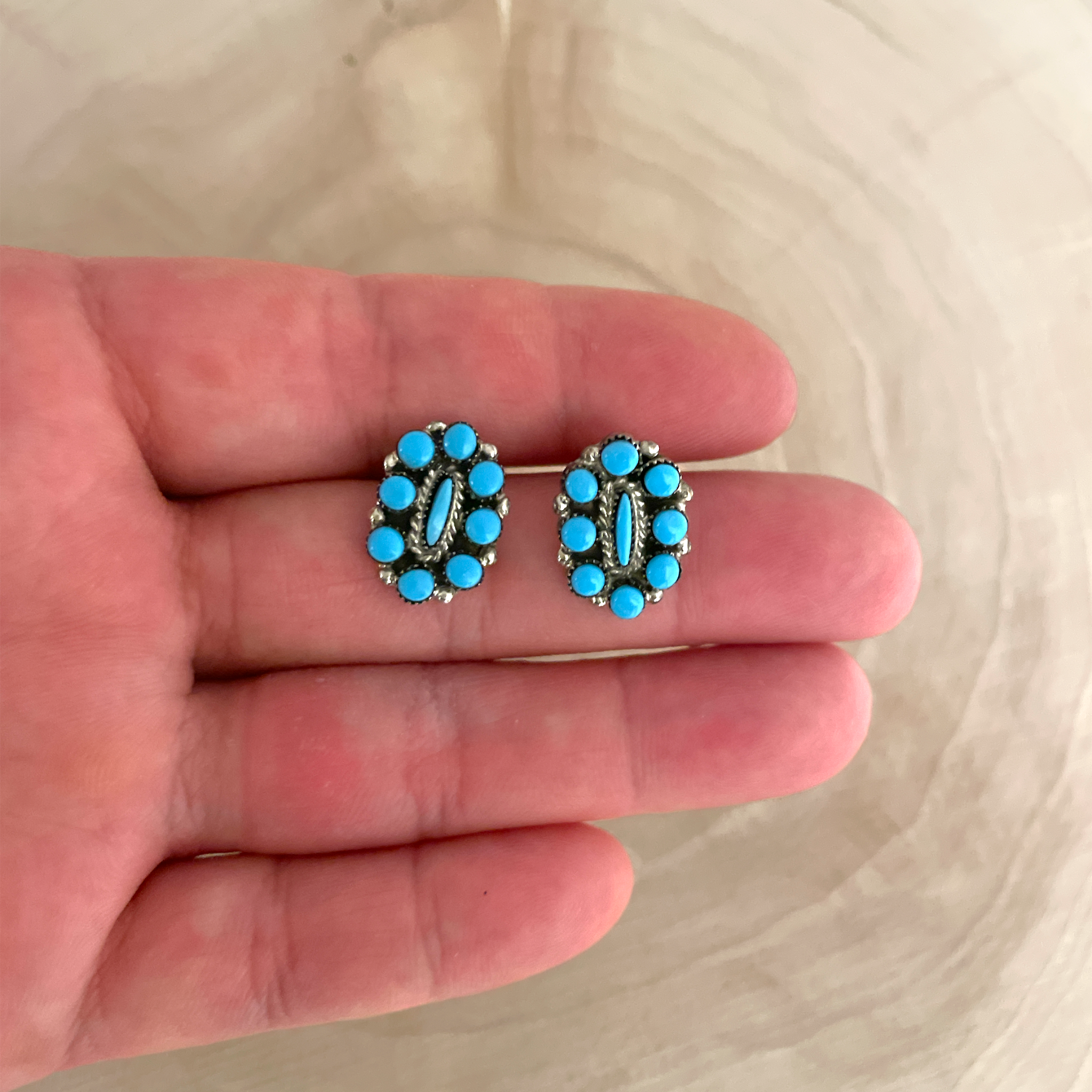 Vintage Silver and Turquoise Earrings Navajo Handmade – Turquoise & Tufa