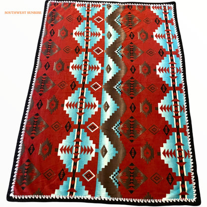 サウスウエスタンフリースブランケット (154cm x109cm) サイズS　レッドターコイズブラックエッジ