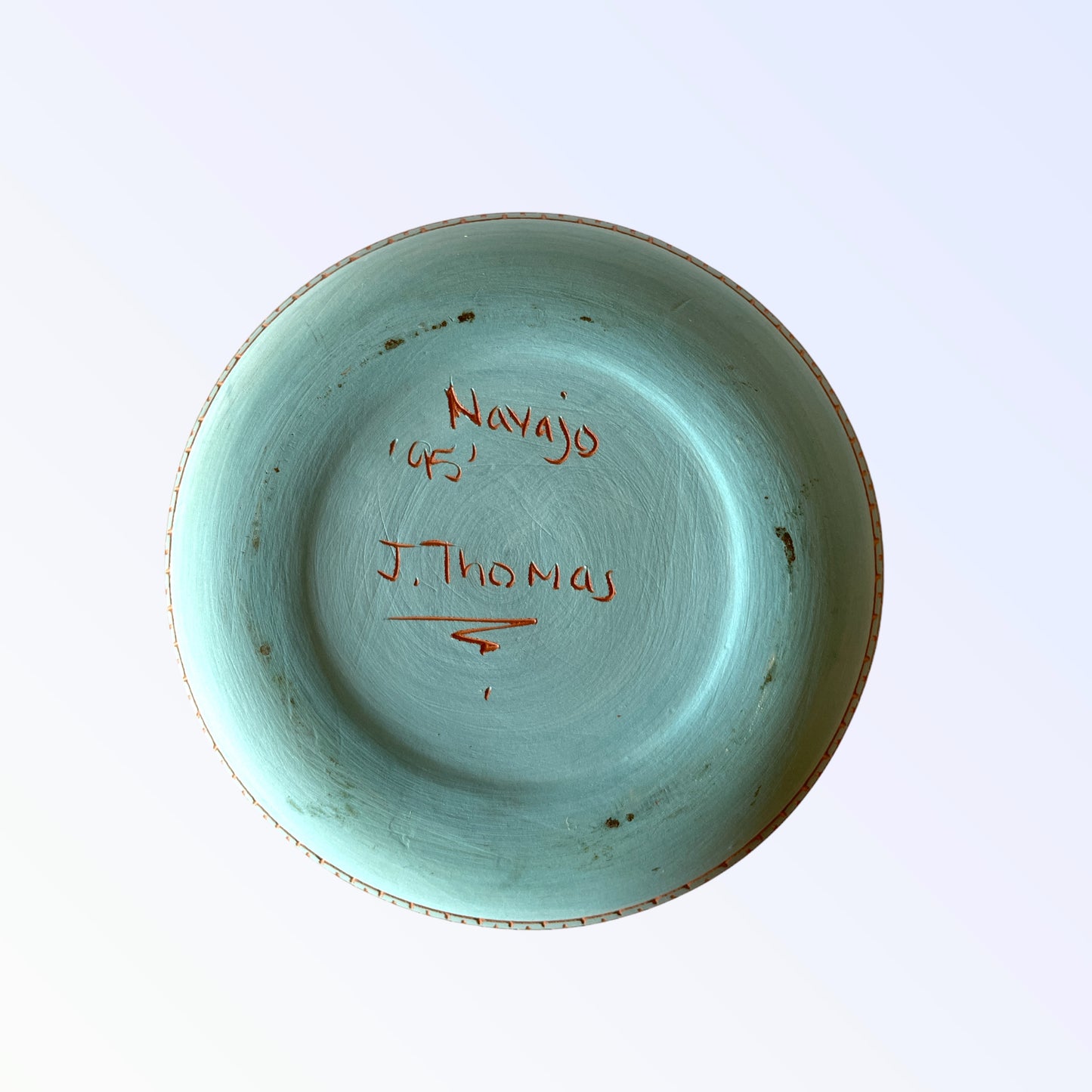 Vintage Navajo Etched Pottery Blue