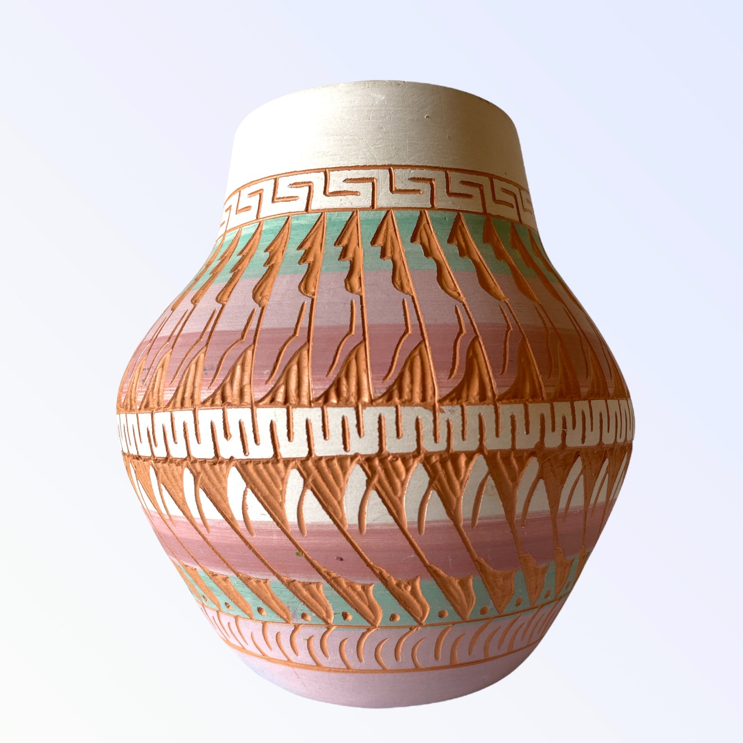 Vintage Navajo Etched Pottery Vase 6" Pink
