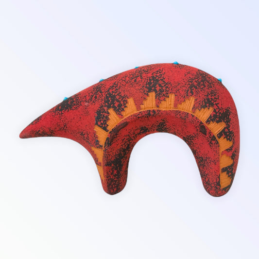 Navajo Red Clay Bear Pottery with Turquise -Red
