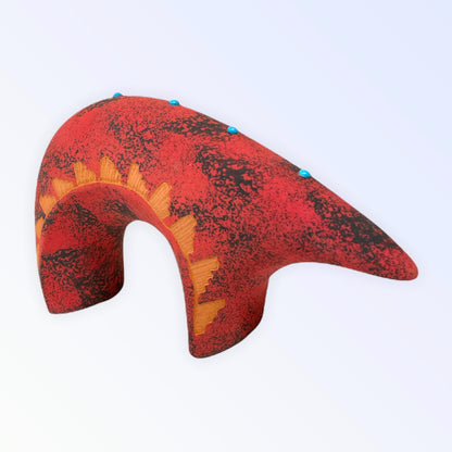 Navajo Red Clay Bear Pottery with Turquise -Red