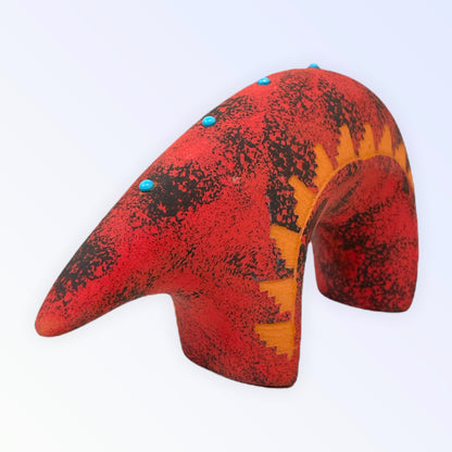Navajo Red Clay Bear Pottery with Turquise -Red