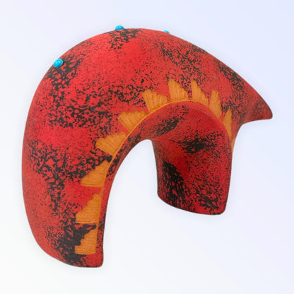 Navajo Red Clay Bear Pottery with Turquise -Red