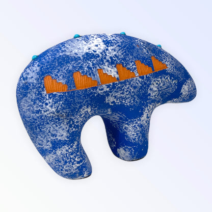 Navajo Red Clay Bear Pottery with Turquoise -Blue