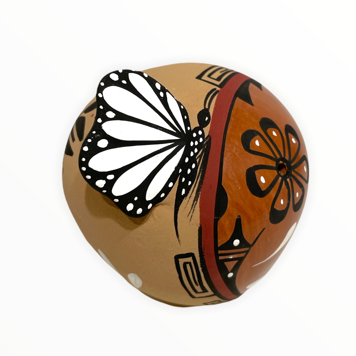 Native American Jemez Pottery Butterfly Seed Pot White
